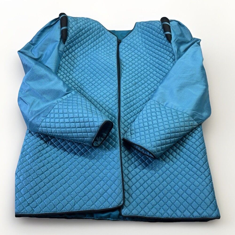 Vintage Teal Quilted Jacket Avant-Garde Sculptural Retro Futurism Sz M Artsy 80s